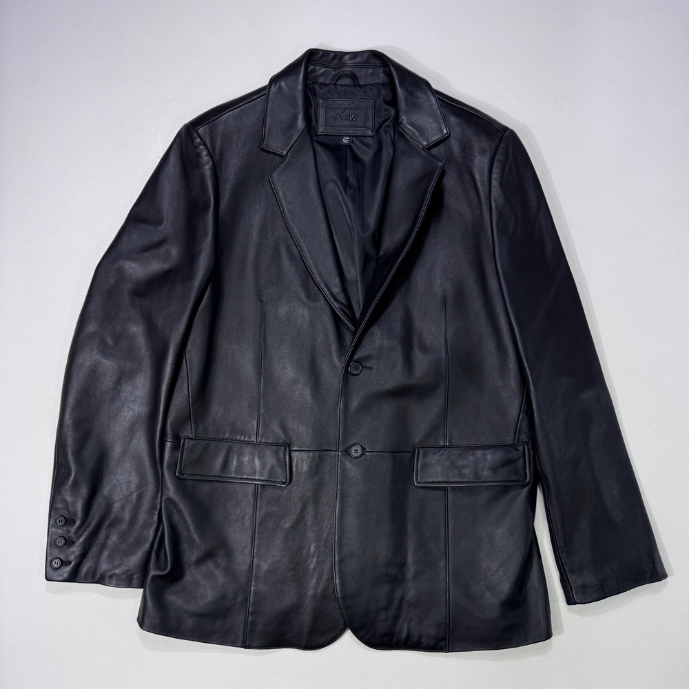 Apt 9 Mens Black Leather Jacket 44R Two Button Lined Casual Outdoor Pockets